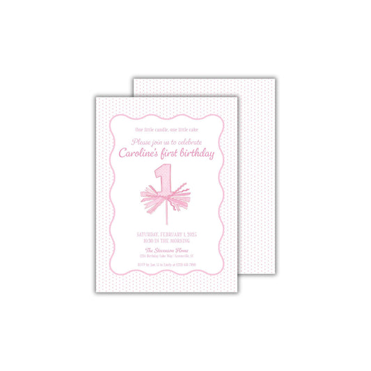 One Little Candle Invitation - Pink