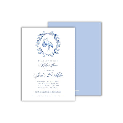 Delftware Stork Baby Shower Invitation