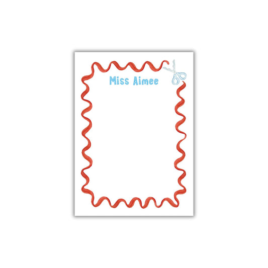 The image is a white rectangular frame with a red wavy border, and the name "Miss Aimee" written in blue text.