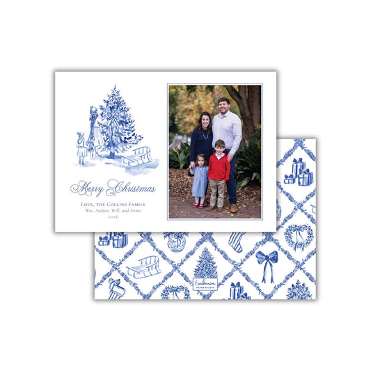 Vintage Tree Christmas Card - Blue