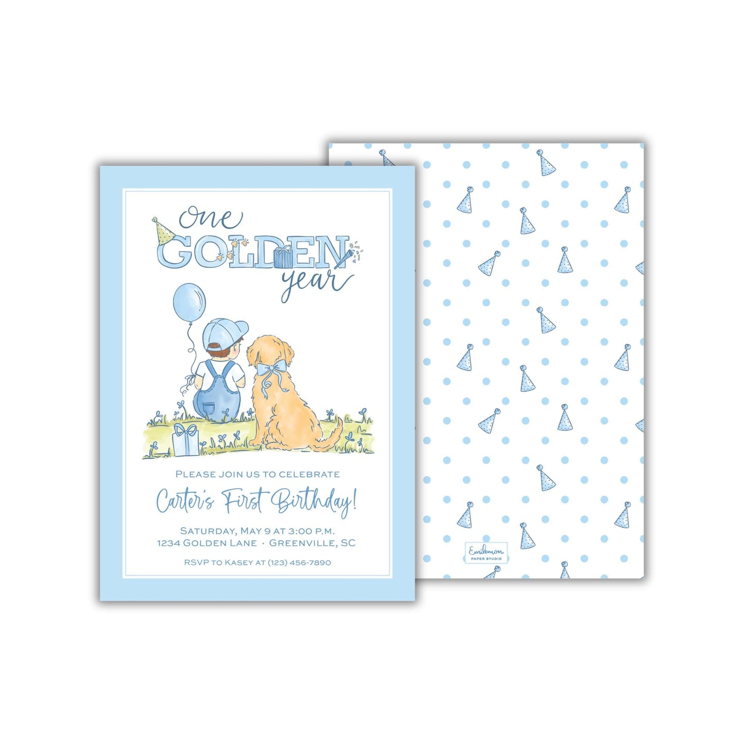 One Golden Year Invitation - Blue