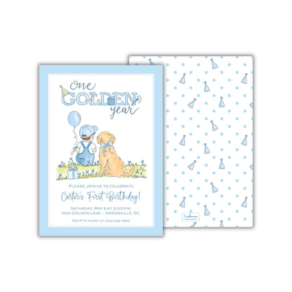 One Golden Year Invitation - Blue