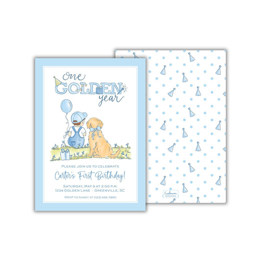One Golden Year Invitation - Blue
