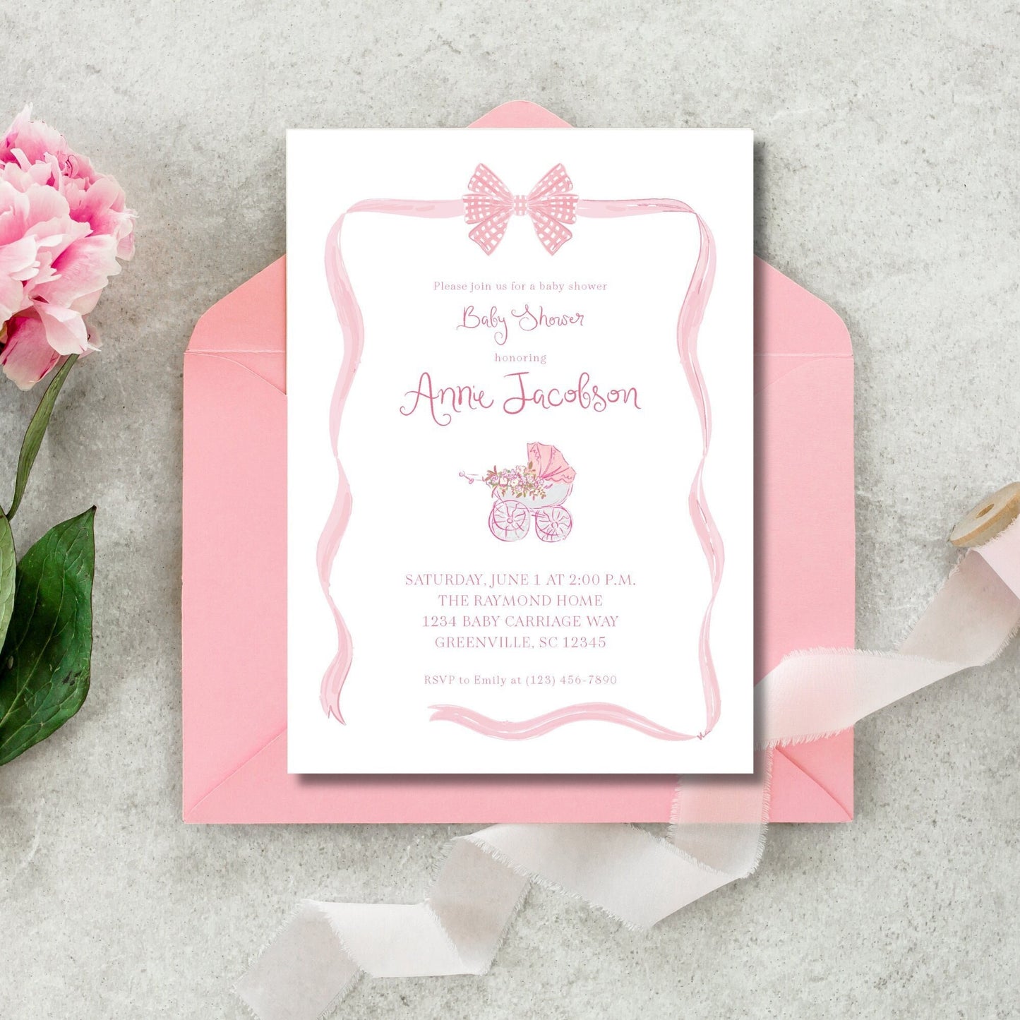 Baby Carriage Baby Shower Invitation - Pink