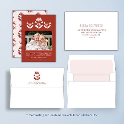 Block Print Christmas Card - Red