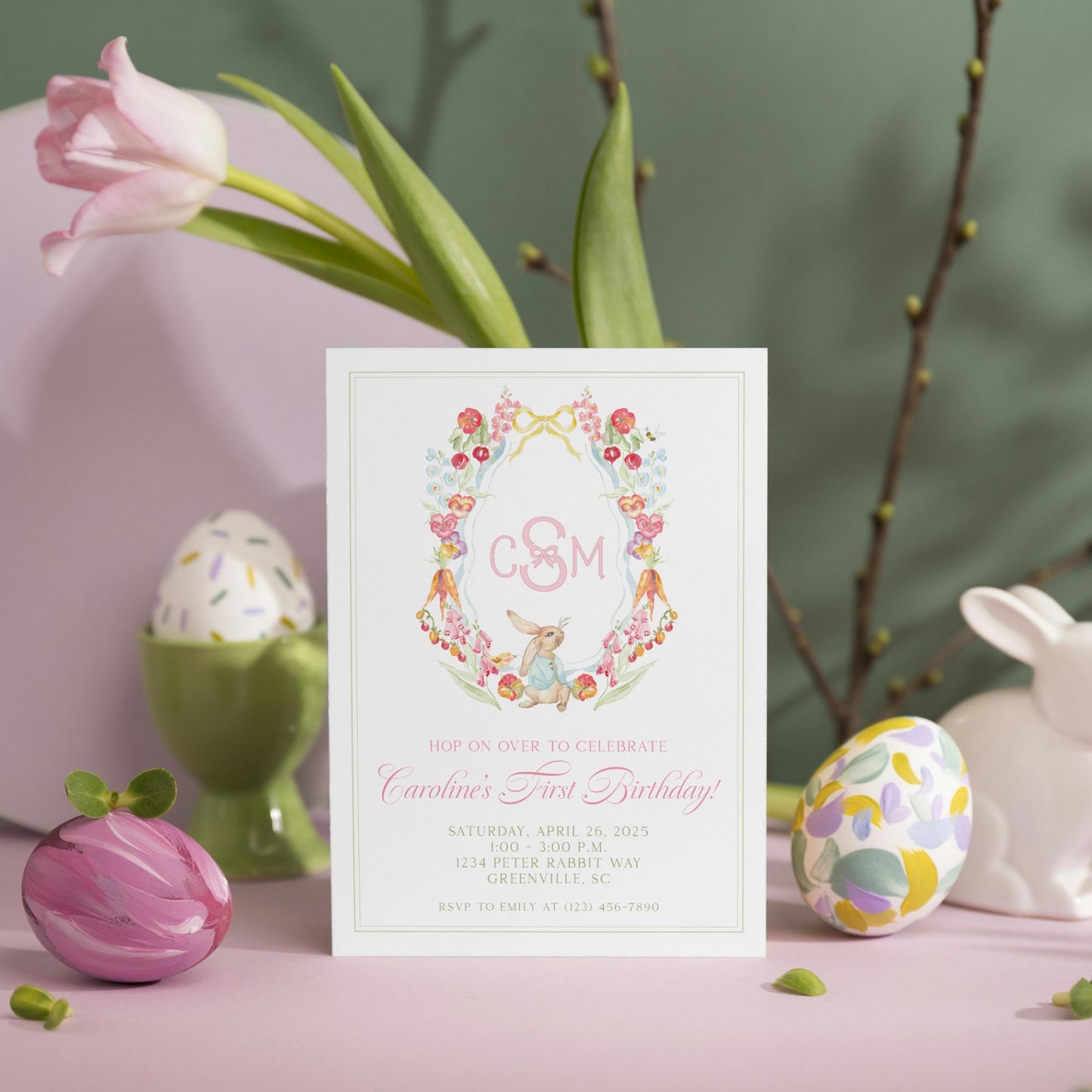 Floral Bunny Invitation