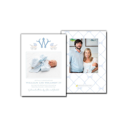 Vintage Carriage Birth Announcement - Blue