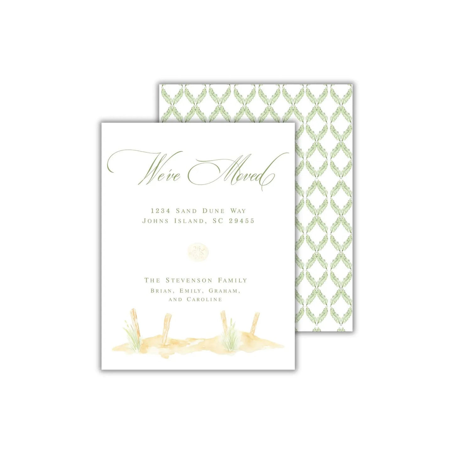 a wedding card with a green and white design