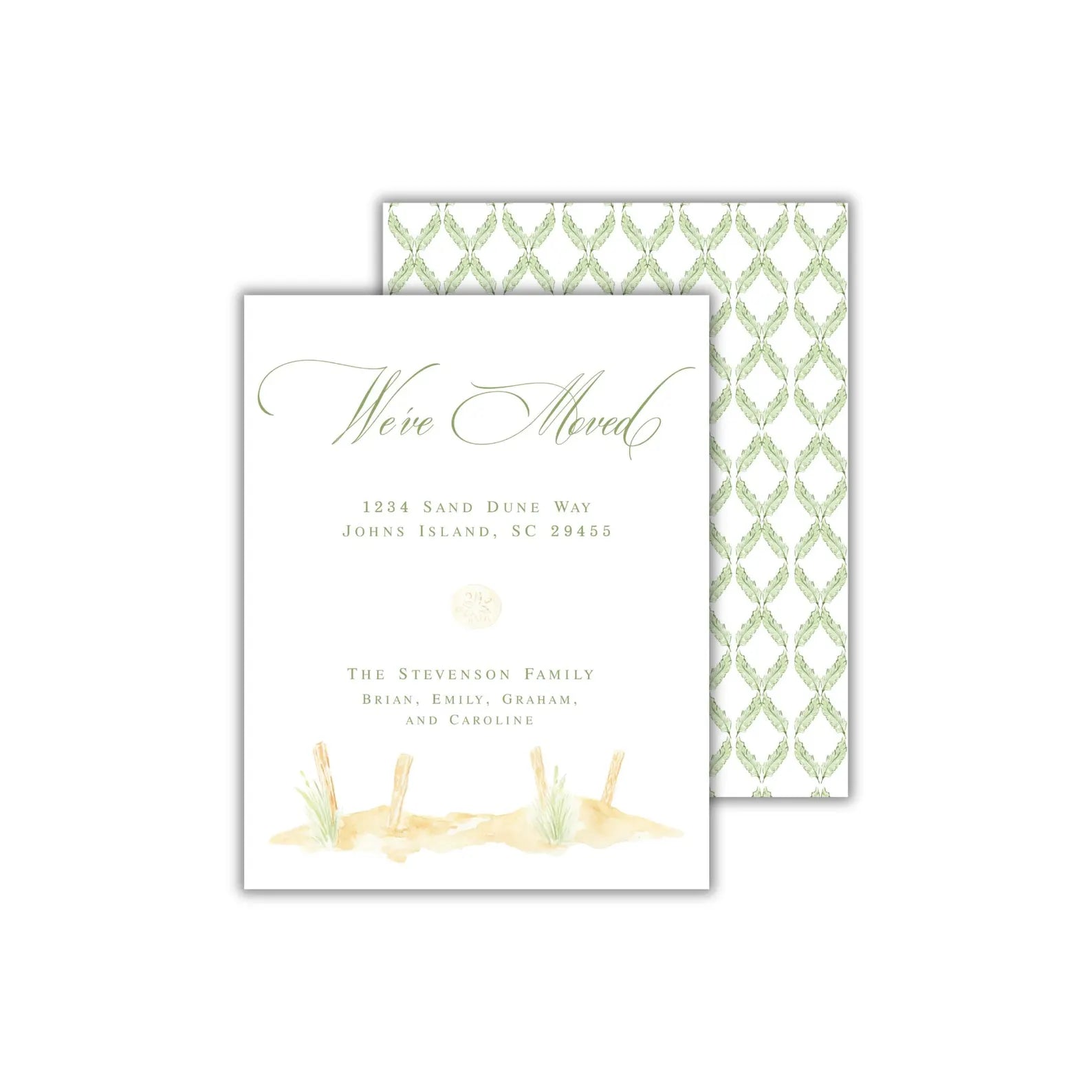 a wedding card with a green and white design
