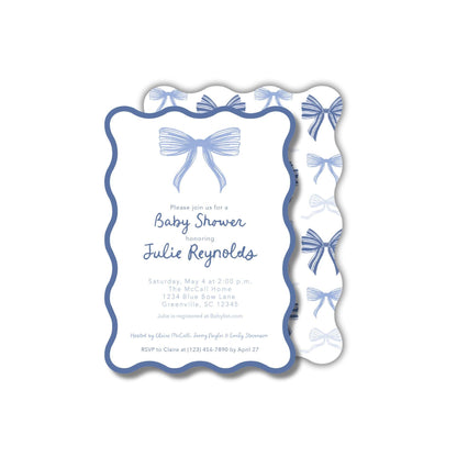 Wavy Bow Baby Shower Invitation - Blue