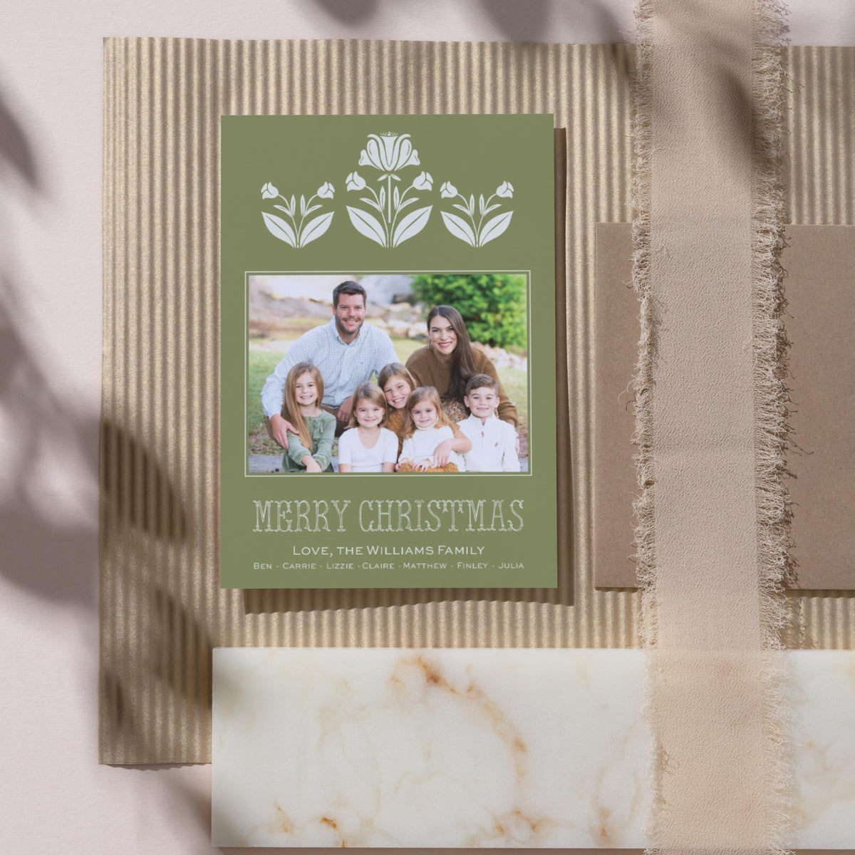 Block Print Christmas Card - Green