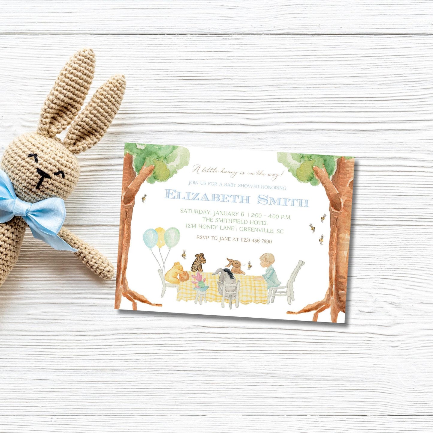 Vintage Pooh Baby Shower Invitation