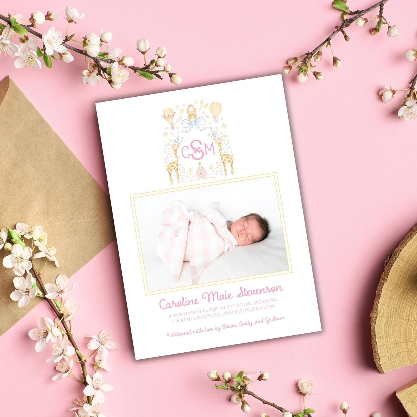 Star Confetti Birth Announcement - Pink