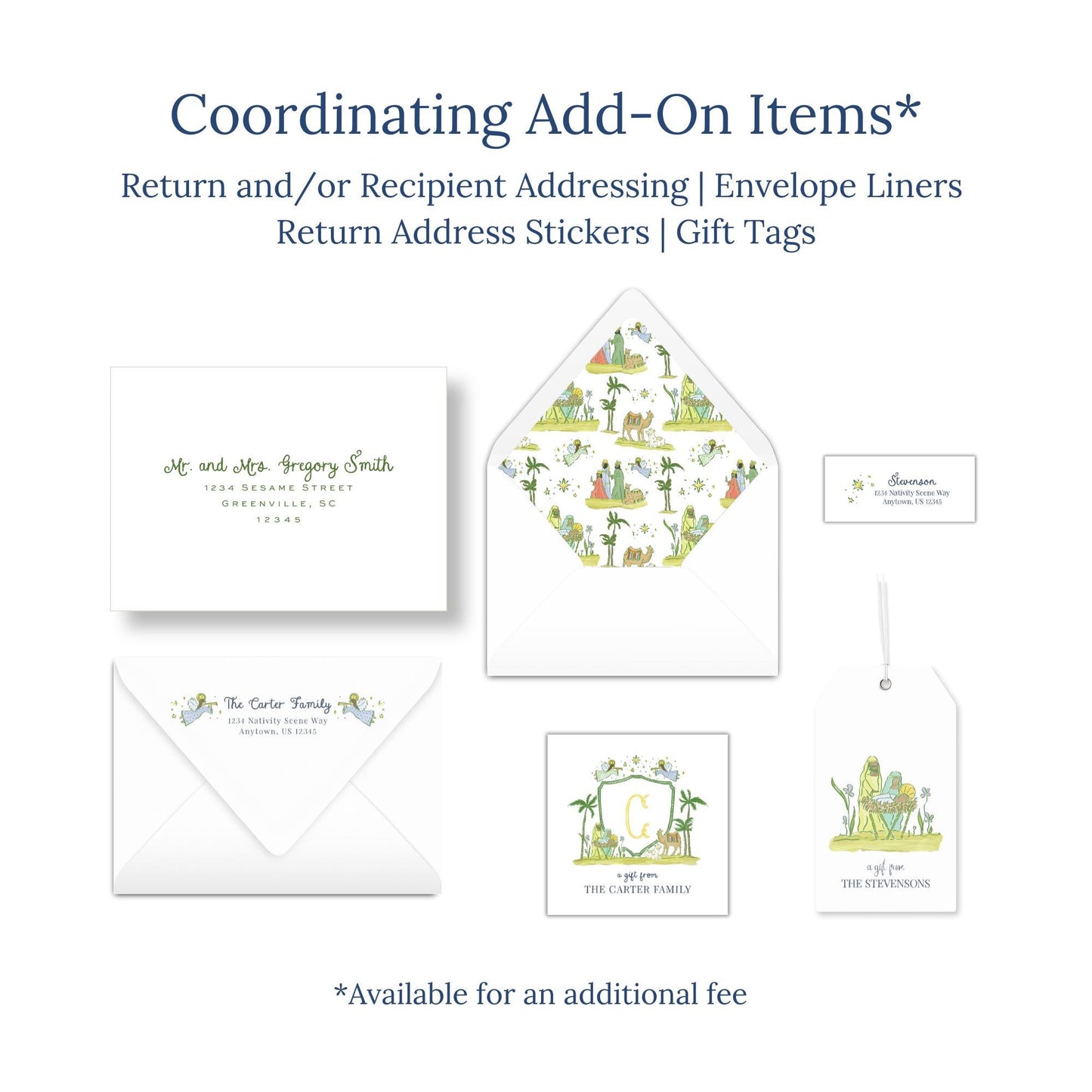 Coordinating Add-On Items* Return and/or Recipient Addressing Envelope Liners Return Address Stickers / Gift Tags