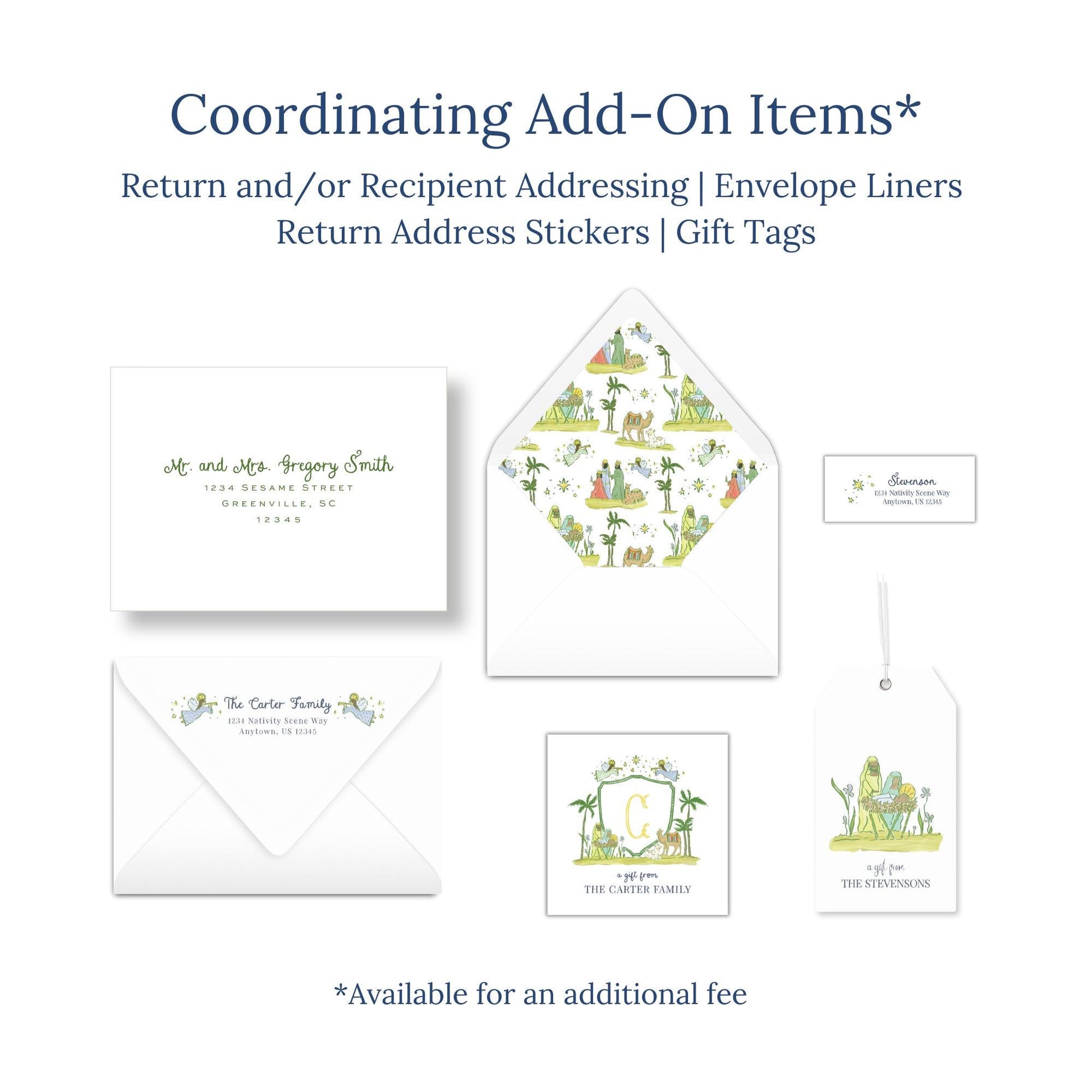Coordinating Add-On Items* Return and/or Recipient Addressing Envelope Liners Return Address Stickers / Gift Tags