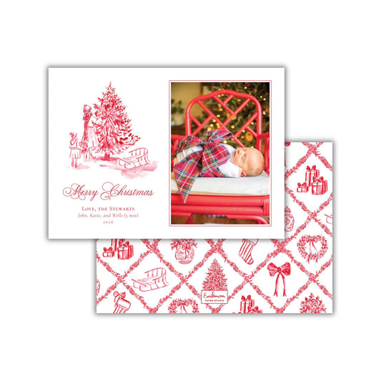 Vintage Tree Christmas Card - Red