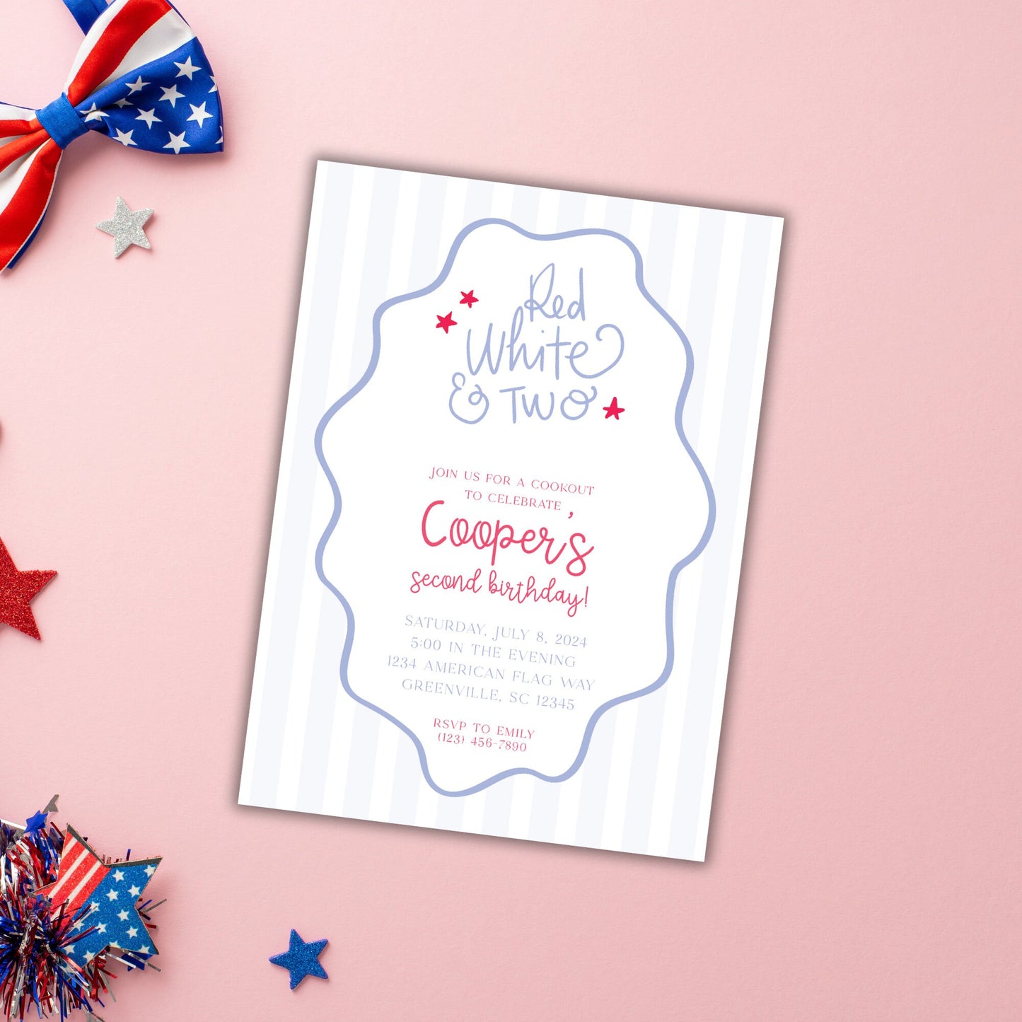 Red White and Two Invitation