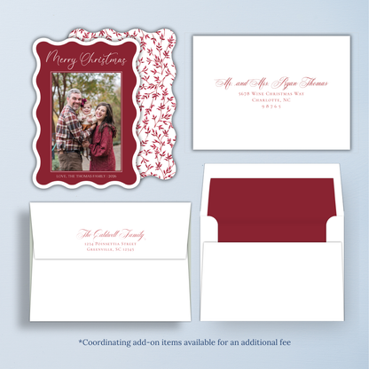 Burgundy Toile Christmas Card