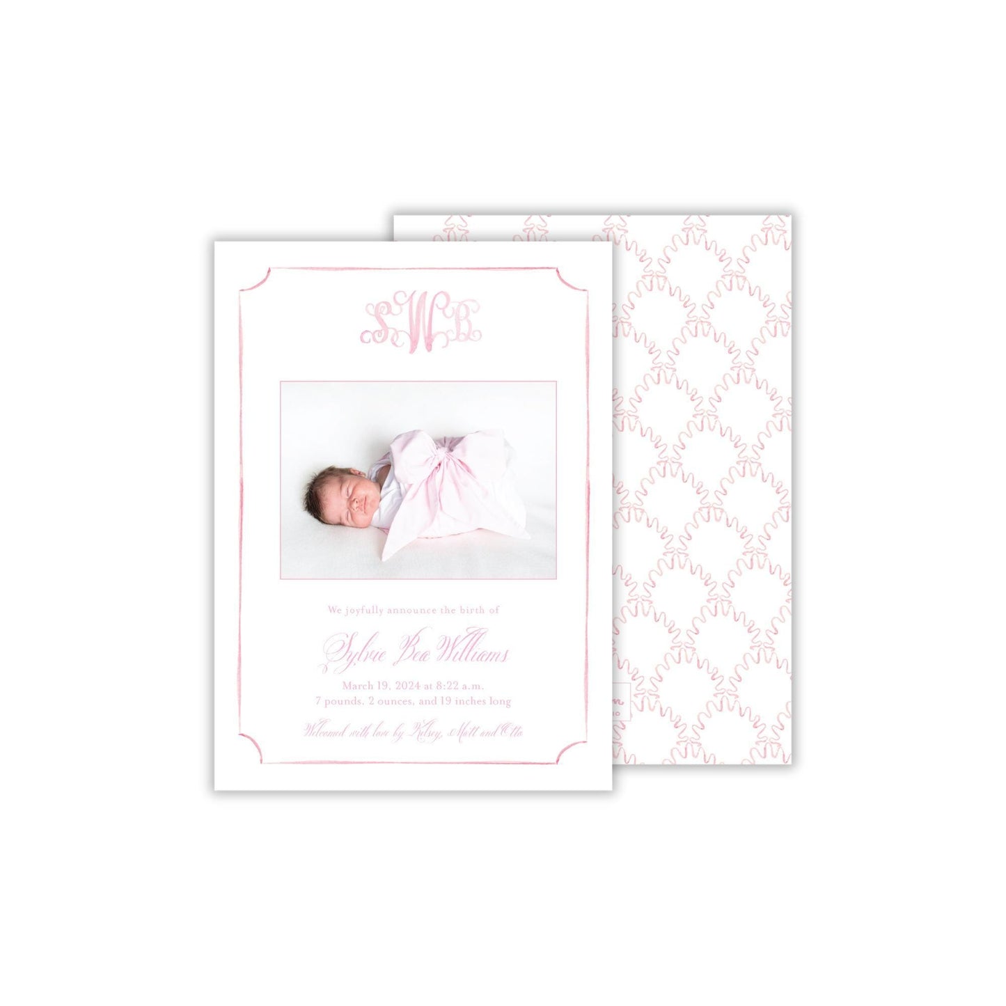 Watercolor Monogram Birth Announcement