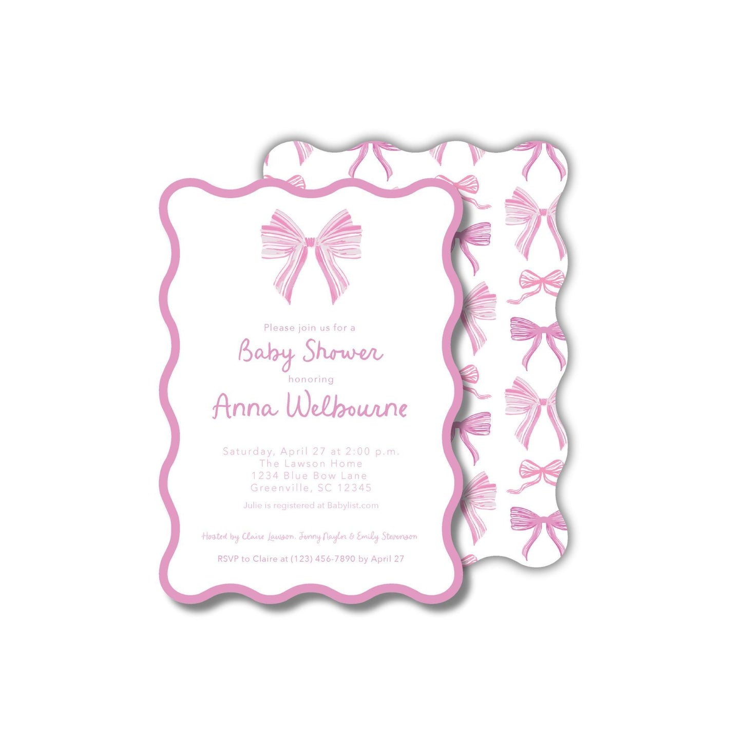 Wavy Bow Baby Shower Invitation - Pink