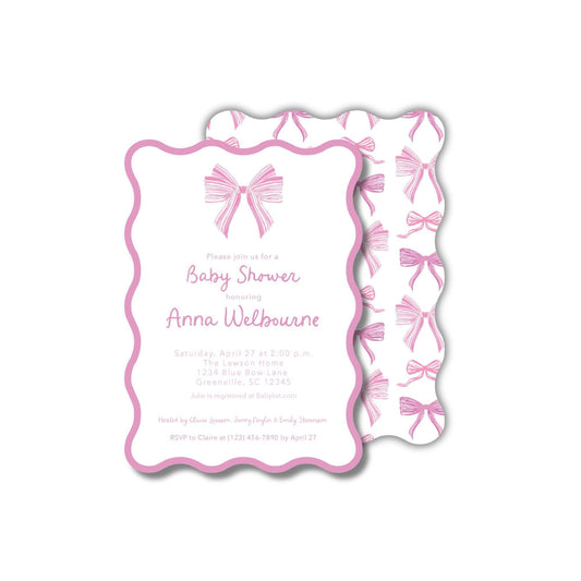 Wavy Bow Baby Shower Invitation - Pink