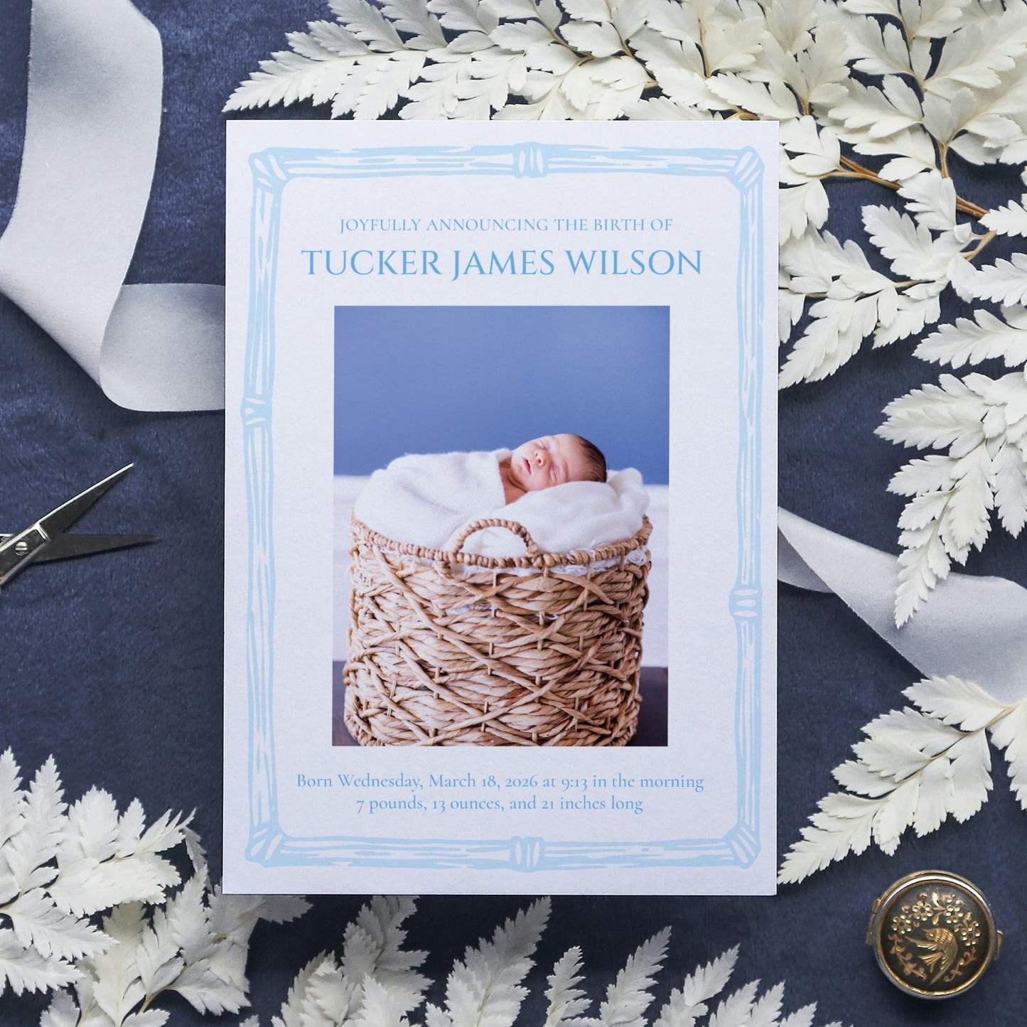 Intaglio Birth Announcement - Blue