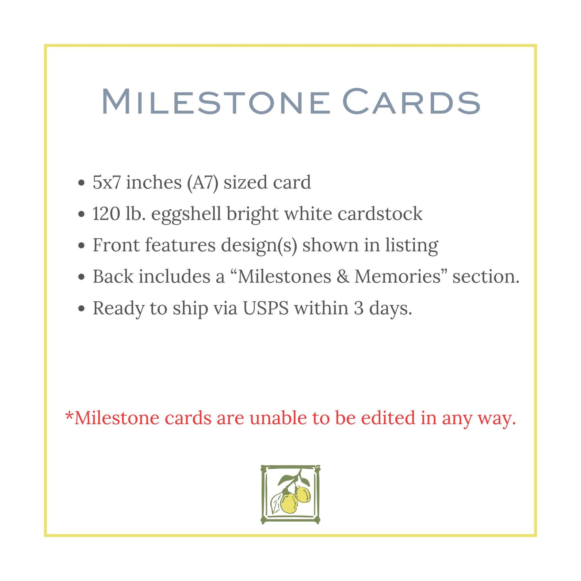 a white card with a blue border and a yellow border