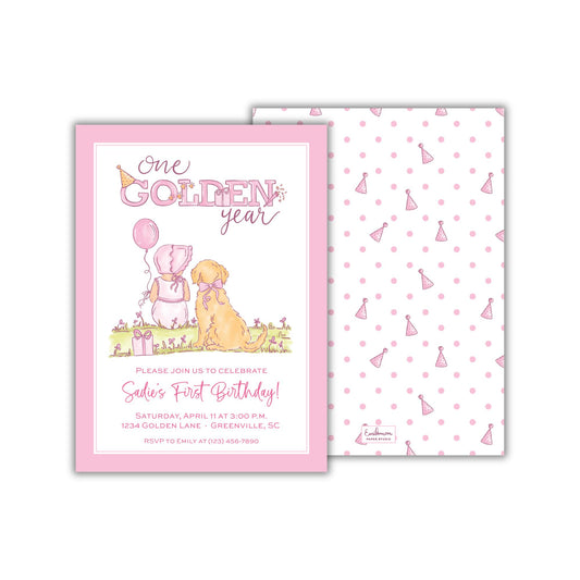 One Golden Year Invitation - Pink