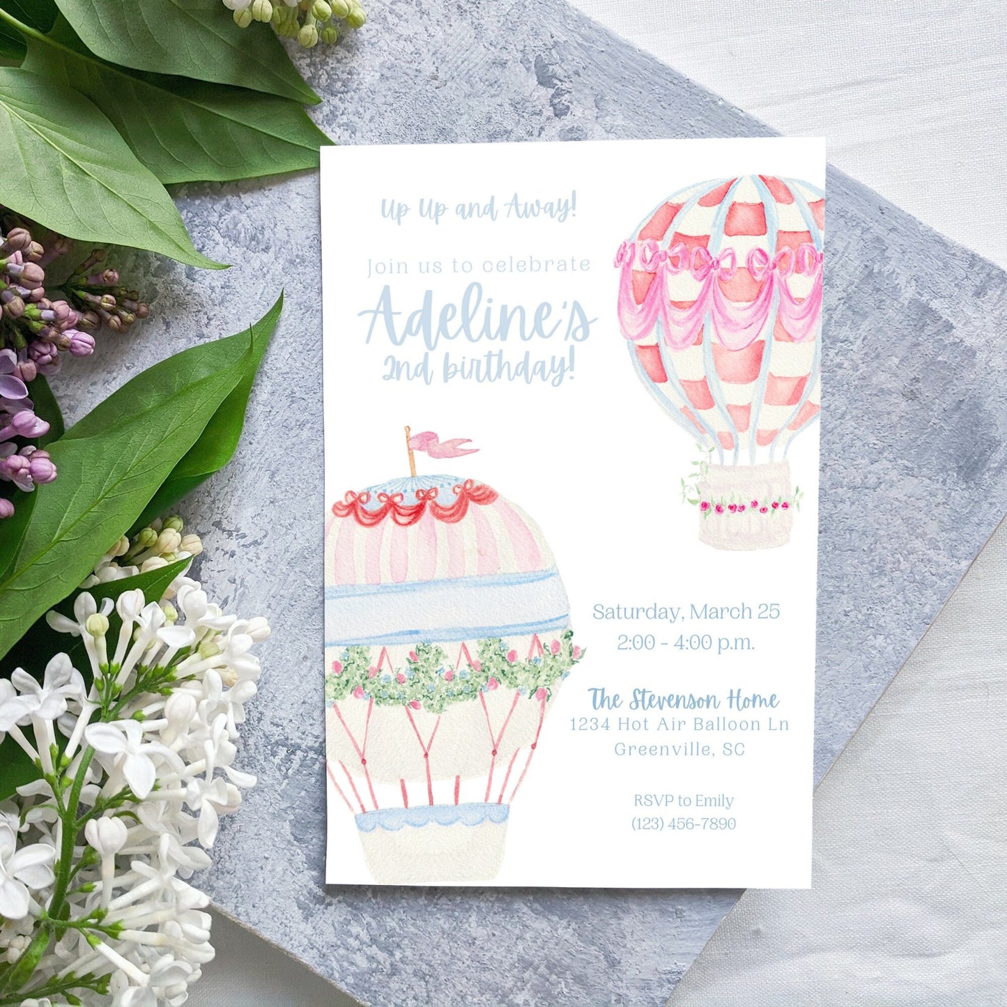 Up Up and Away Invitation - Pink
