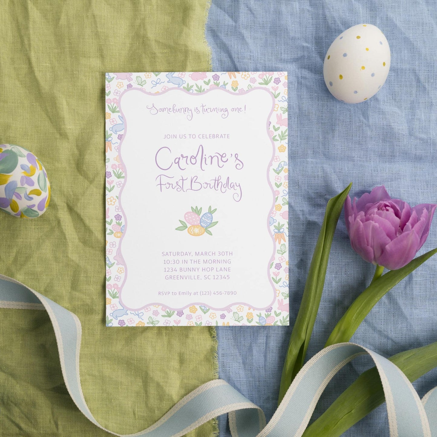 Ditsy Floral Bunny Invitation