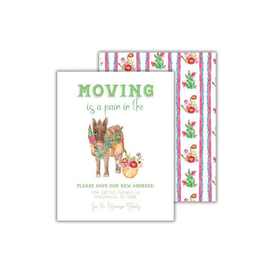 a card with a donkey and flowers on it