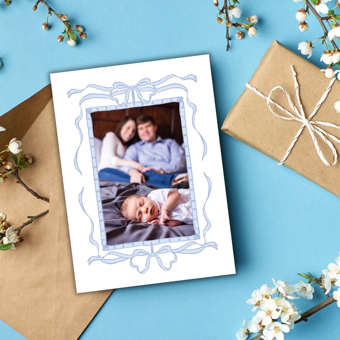 Bamboo Frame Birth Announcement - Blue