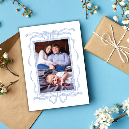 Bamboo Frame Birth Announcement - Blue