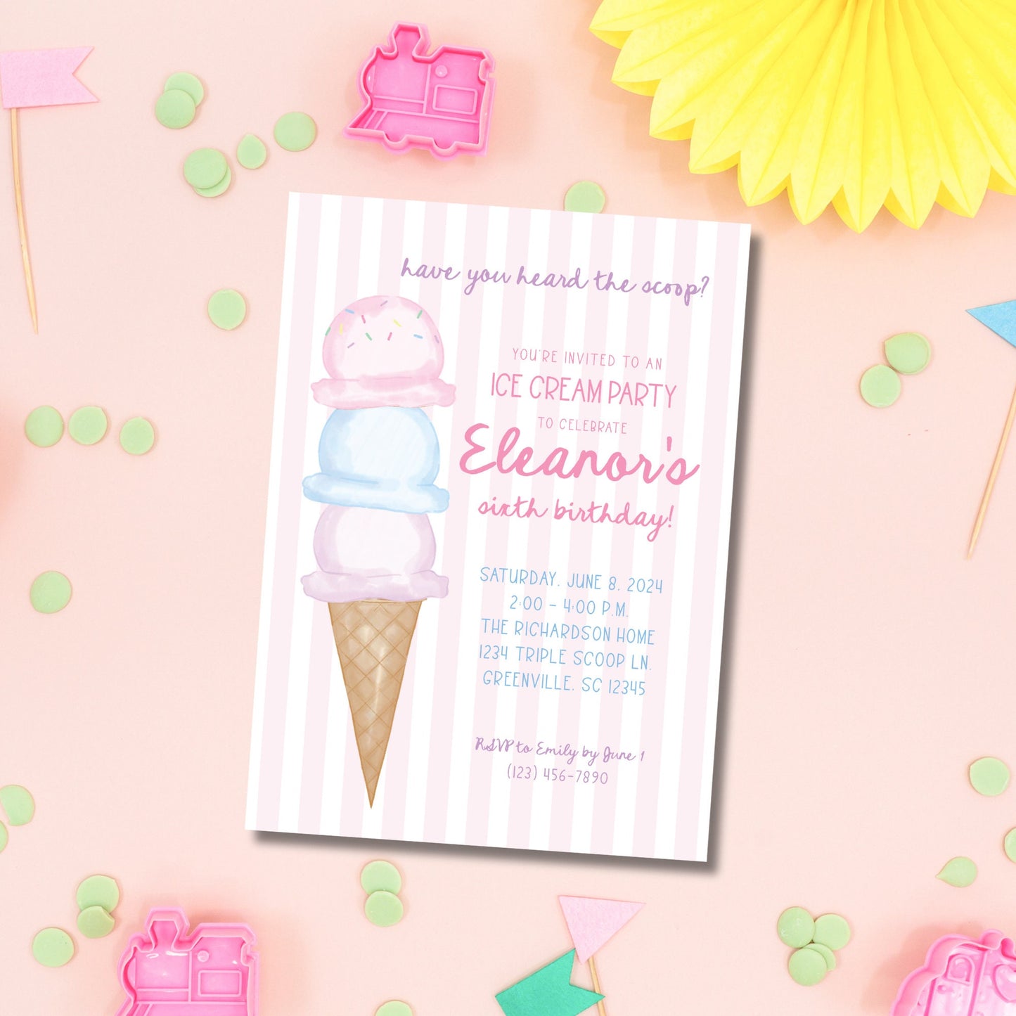 Ice Cream Invitation - Pink