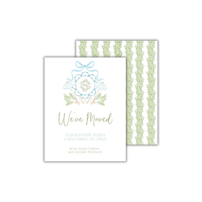 a card with a green and blue design on it