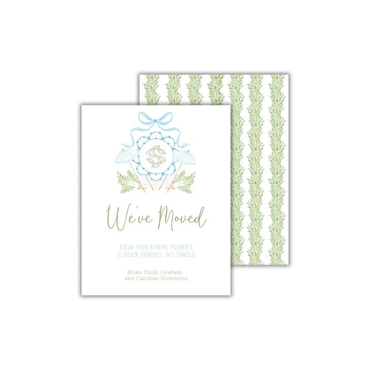 a card with a green and blue design on it