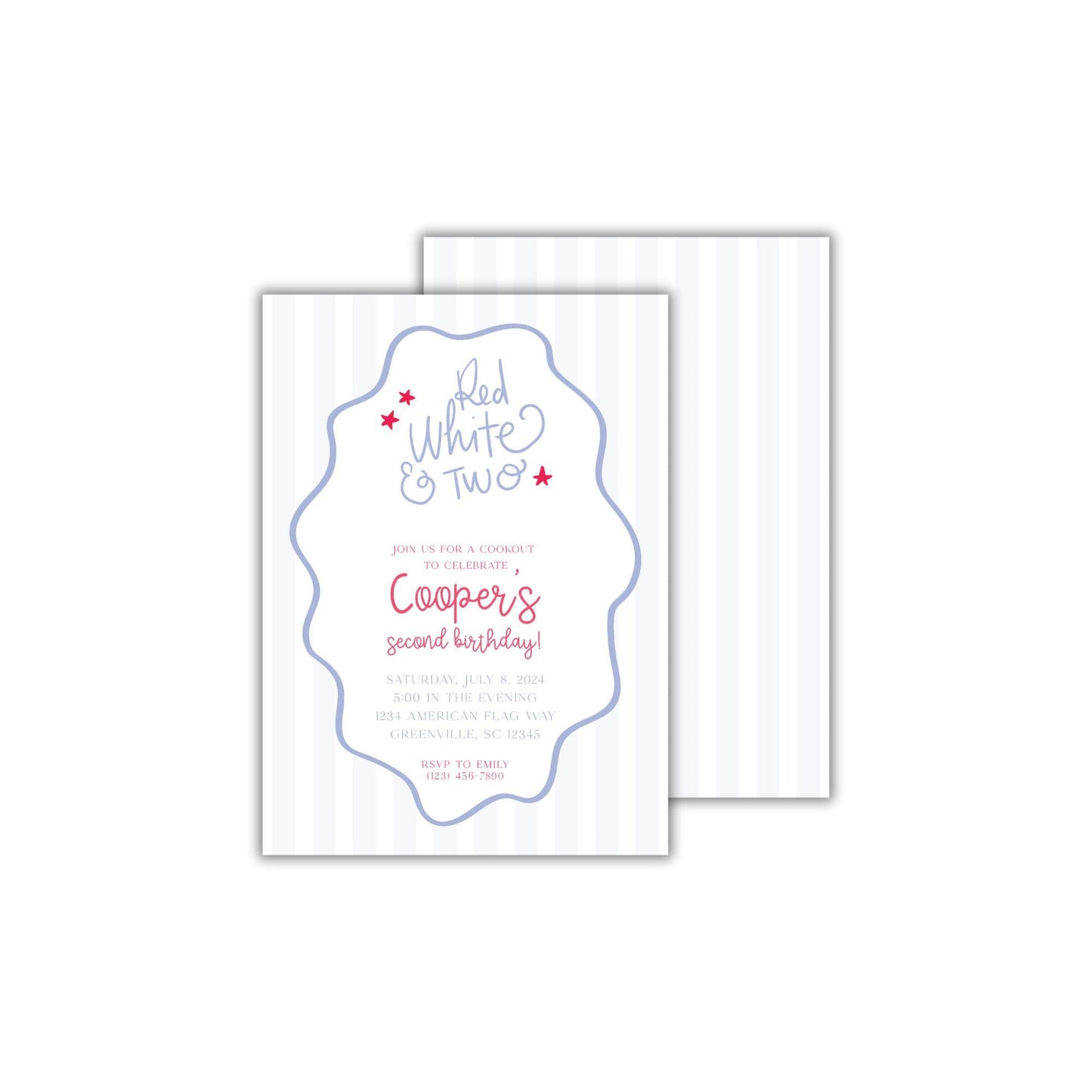 Red White and Two Invitation