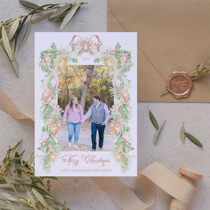 Peach Garland Christmas Card