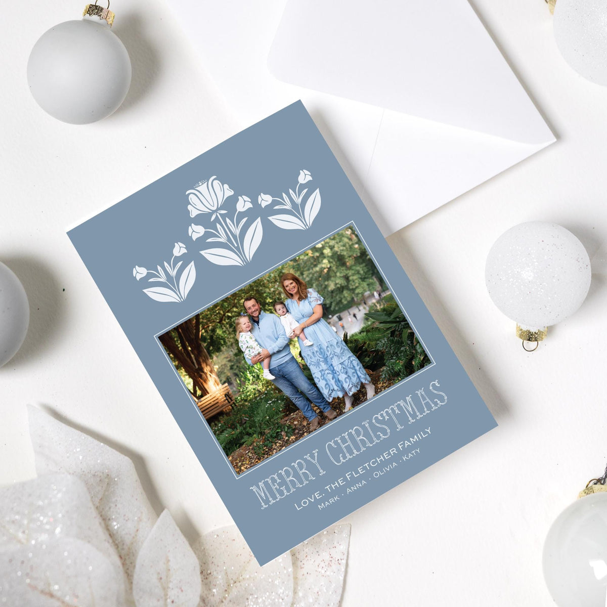 Block Print Christmas Card - Blue