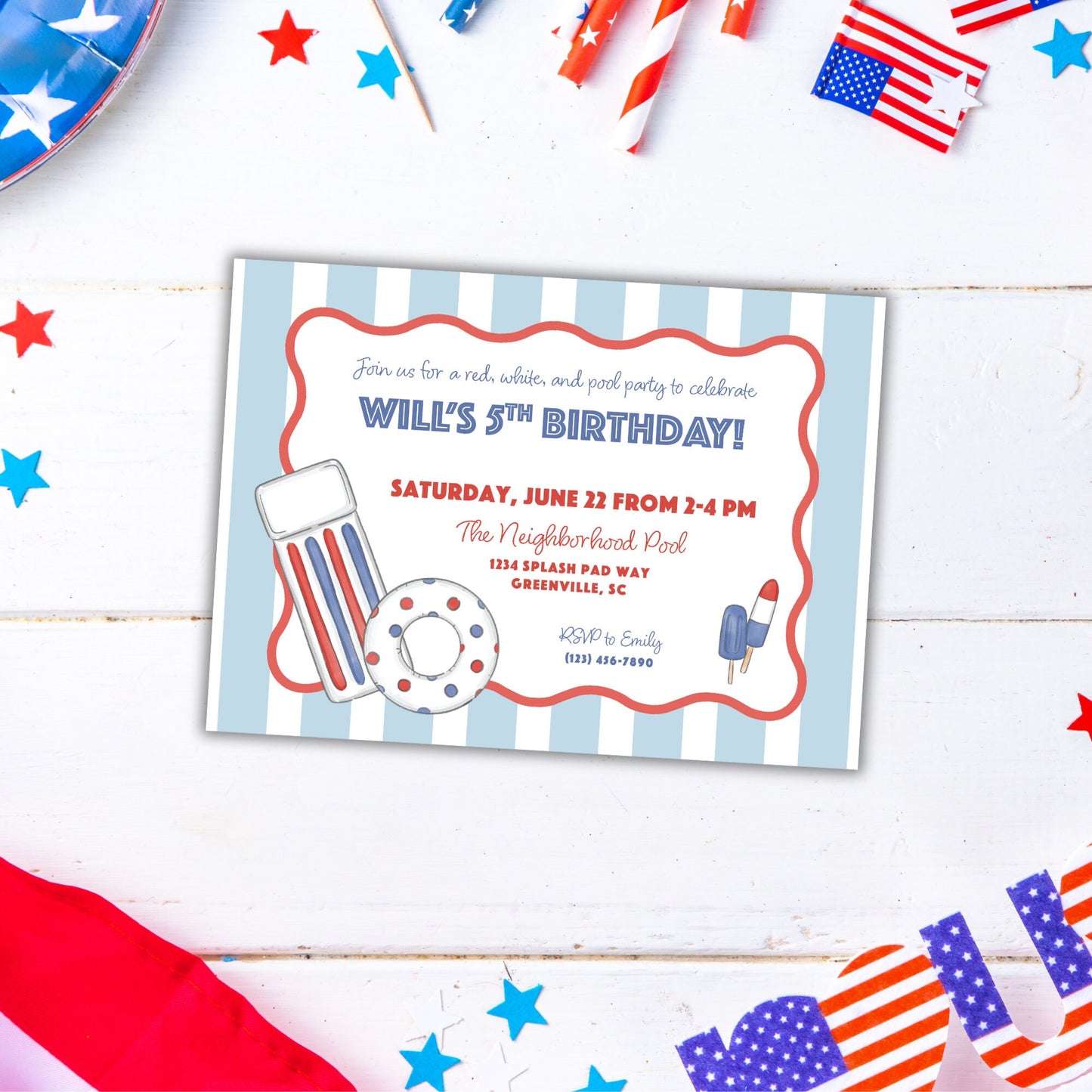 Patriotic Pool Party Invitation