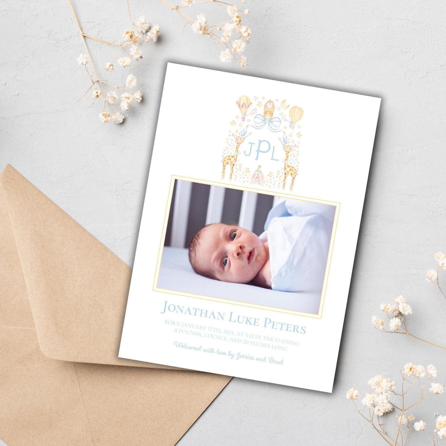 Star Confetti Birth Announcement - Blue