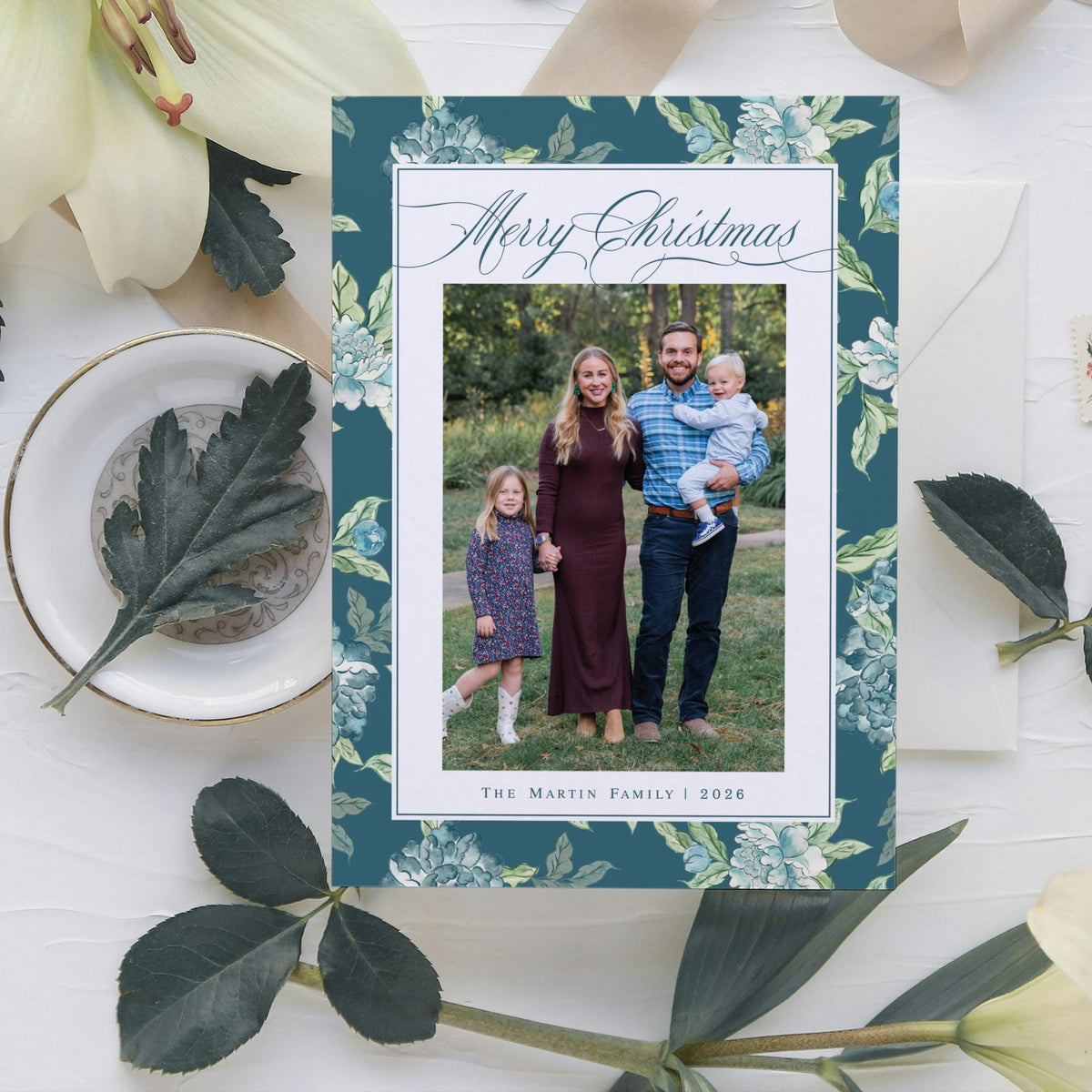 Teal Chinoiserie Christmas Card