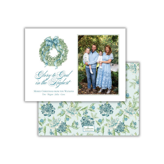 Teal Bow Wreath Christmas Card