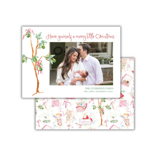 A family photo of a couple and their baby, with the text &quot;Have yourself a merry little Christmas&quot; and &quot;THE CULBERTON FAMILY&quot; printed on the card.
