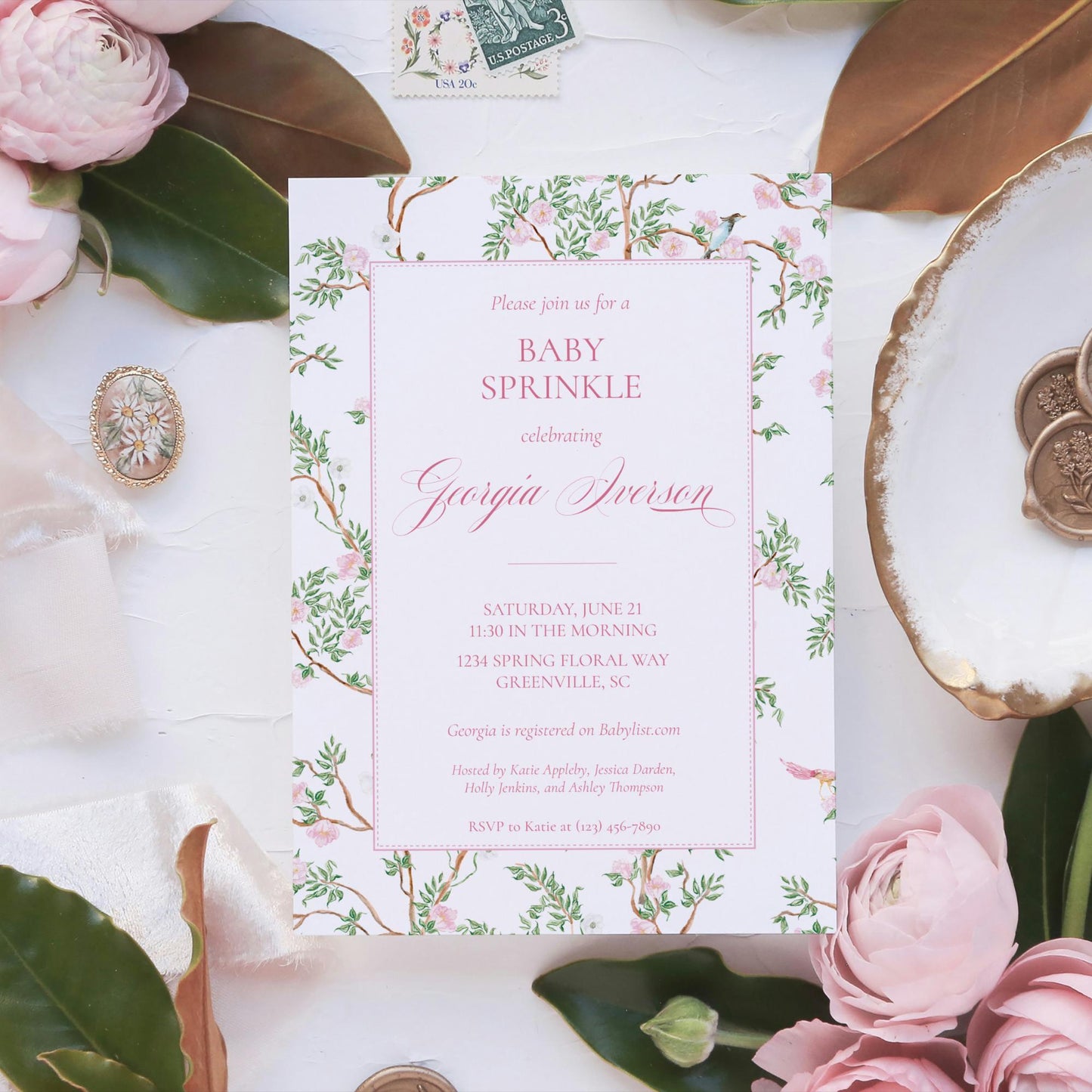 Spring Chinoiserie Baby Shower Invitation