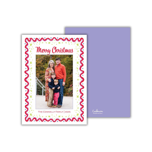 A family portrait of a man, woman, and two children, with the text &quot;Merry Christmas&quot; and &quot;THE CONNELLY FAMILY | 2015&quot; printed on the card.
