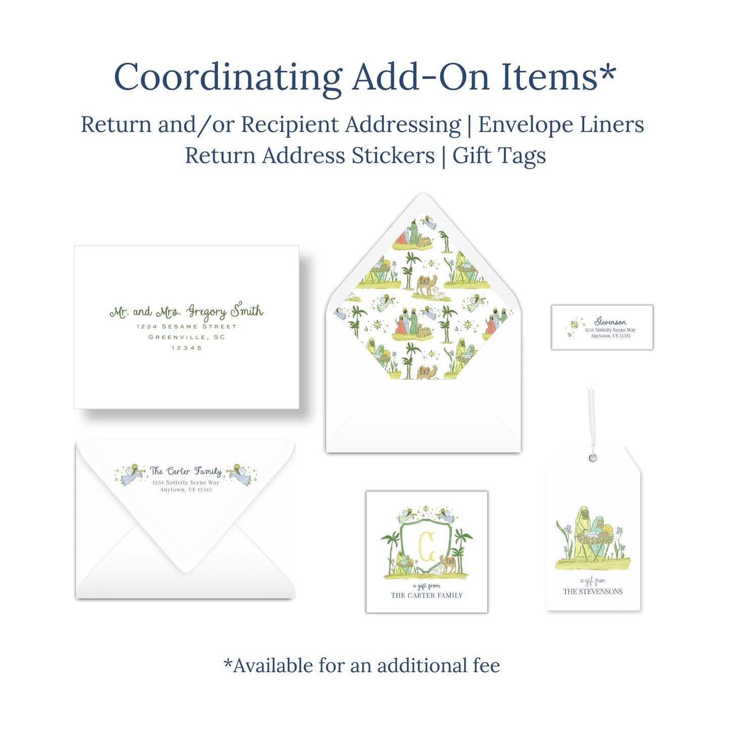 Coordinating Add-On Items* Return and/or Recipient Addressing Envelope Liners Return Address Stickers / Gift Tags