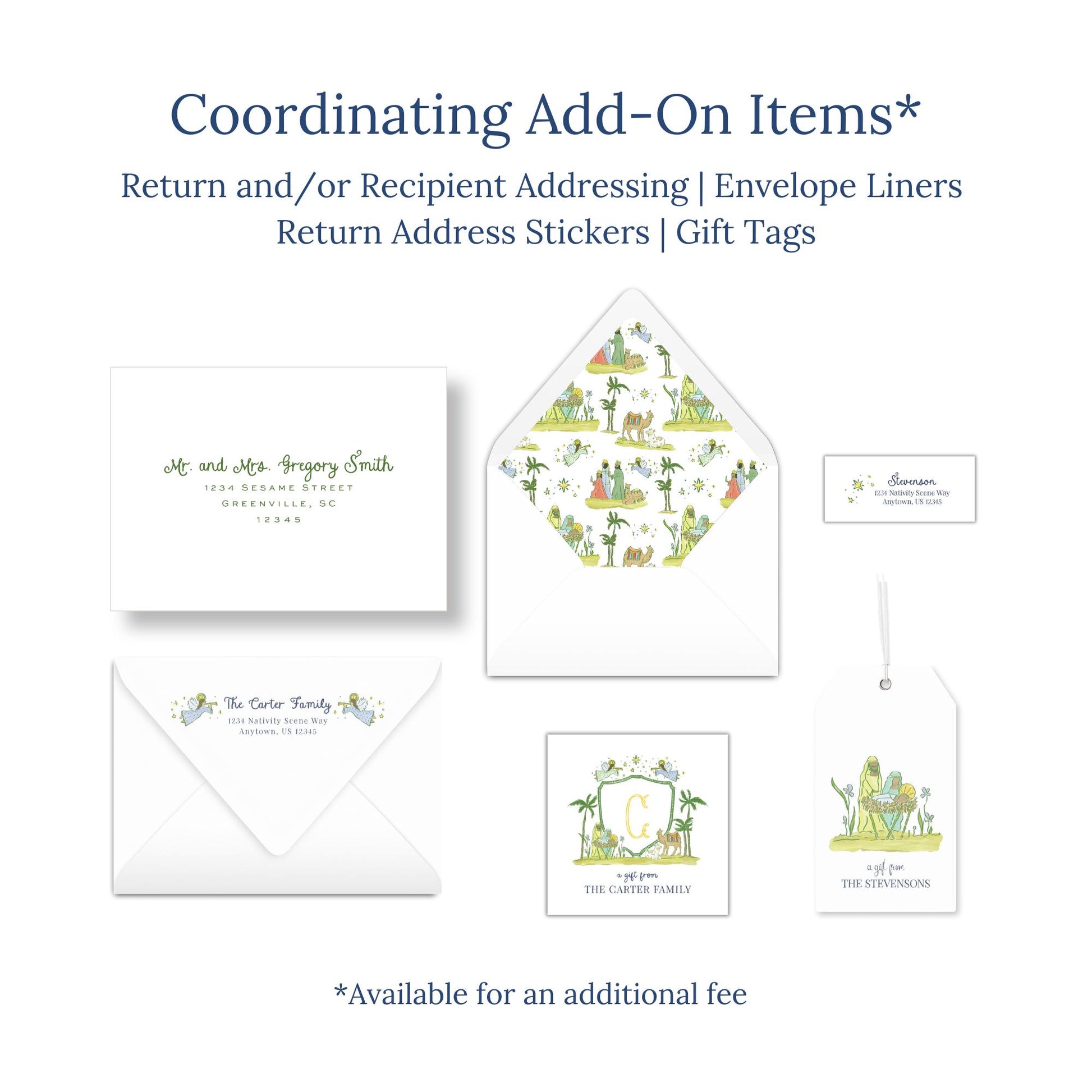 Coordinating Add-On Items* Return and/or Recipient Addressing Envelope Liners Return Address Stickers / Gift Tags
