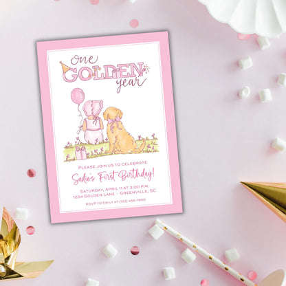 One Golden Year Invitation - Pink