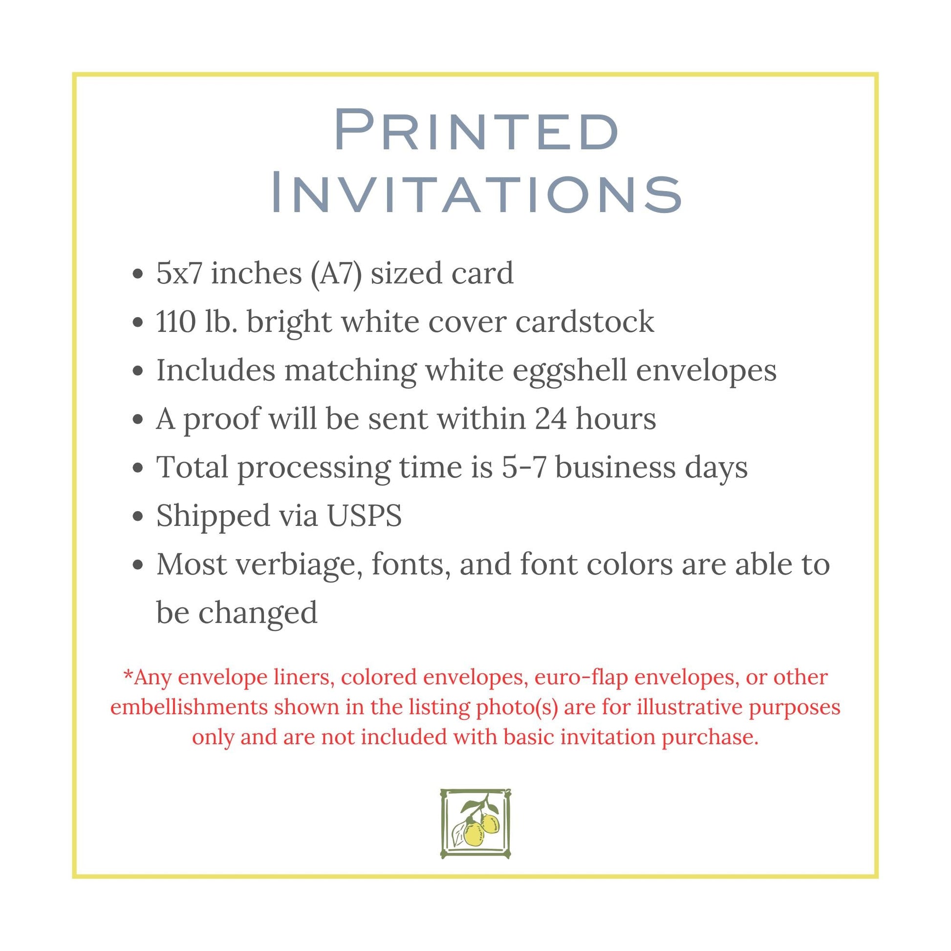 a white card with a yellow border and a red border
